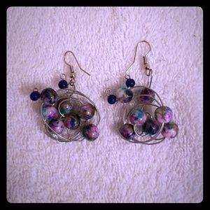 Multi-color beaded handmade wire earrings!